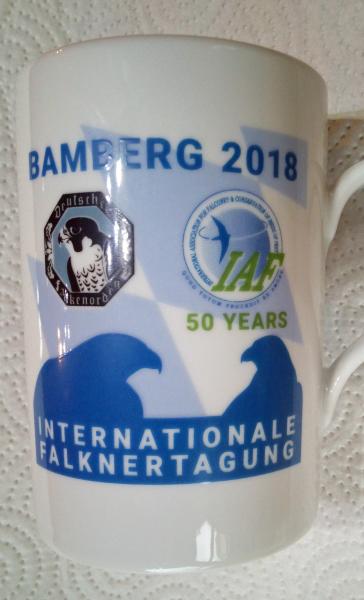 Tasse DFO Jubiläumstasse 50 Jahre IAF / DFO Internationalen Falknertagung 2018 Bamberg